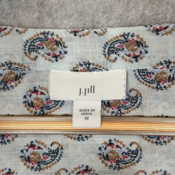 J. Jill Madeira Pintuck Paisley Blouse Puff Sleeve Top-Light Blue-Women Medium - Picture 6 of 8